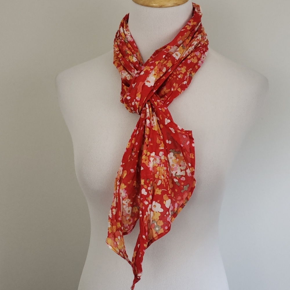 Thin red floral scarf